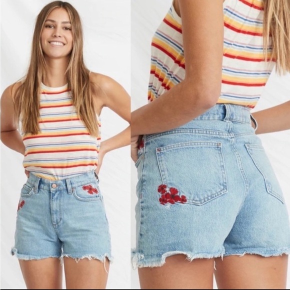 Marine Layer Sasha Floral Embroidered Denim Jean Shorts | Size 25 - Picture 1 of 12